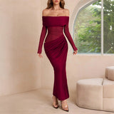 Dili Elegant Wind Out Shoulder Long-Sleeved Mesh Dress Dress Women's Dress 2025 Autumn And Winter