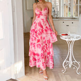Dili Leisure Vacation Wind Suspension Printed Cake Dress Dress Women's Dress 2025 Spring/Summer