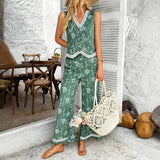 Dili 2025 Spring/Summer Bohemia Printed Lace Jacket Ma Arma Long Pants Set Women's Clothing
