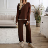 Dili Women's Clothing Set 2025 Temperament Casual Pure Color Knitted Long Sleeve Sweater Pants Set