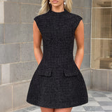 Dili Elegant Evening Dress Fashion Pure Color Short Dress Dress Women's Dress 2025 Autumn And Winter