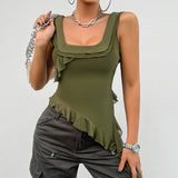 Dili Women's Clothing 2025 Spring And Summer Y2K Solid Color Sleeveless U Collar Mesh Sling Sling Sling