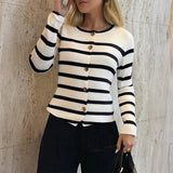 Dili Elegant Temperament Striped Long-Sleeved Vest Vest Women's Clothing 2025 Autumn And Winter