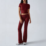 Dili Women's Clothing 2025 Spring And Summer Leisure Solid Color Repair Short Sleeve Long Pants Set