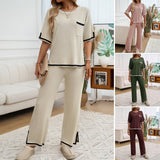 Dili 2025 Autumn And Winter Women's Temperament Commuting Short-Sleeved Trouser Sweater Set