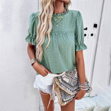 Dili Women's T-Shirt 2025 Spring And Summer Leisure Solid Color Short-Sleeved Hollow Top