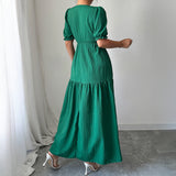 Dili Elegant Temperament Solid Color Short Sleeve Long Skirt Dress Women's 2025 Autumn And Winter