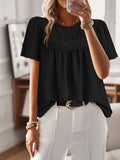 Independent Research And Development Design Round Collar Splicing Top 2025 Spring And Summer Loose Women's Shirt Pure Color