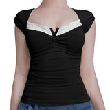 Dili 2025 Spring/Summer Y2K Sexy Knitted Lace Short-Sleeved Top Women's T-Shirt
