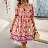 Dili Women's Clothing 2025 Spring And Summer Holiday Wind Print Short-Sleeved Dress
