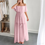 Dili Temperament Elegant Braid Waist Short-Sleeved Women's Dress Dress Women's Dress 2025 Summer