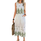 Dili 2025 Spring And Summer Leisure Holiday Wind Hit The Color Print Cane Seven-Point Pants Suit Woman