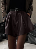 Dili Elegant Temperament Casual Pure Leather Shorts Women's 2025 Autumn And Winter
