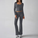 Dili 2025 Autumn And Winter Pure Color Casual Knitted Long-Sleeved Top Yoga Suit Two Pants Set