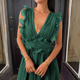 Dili Elegant Temperament Windy Style V Solid Dress Dress Women's Dress 2025 Autumn And Winter