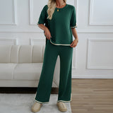 Dili Fashion Women's Clothing 2025 Autumn And Winter Temperament Casual Trousers Short-Sleeved Knitted Suit Woman