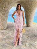 Dili Elegant Wind Deep V Hanging Neck Long Skirt Dress Dress Women's 2026 Summer