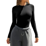 Dili 2025 Spring/Summer Y2K Knitted Solid Color Collar Long-Sleeved Top T-Shirt Women's Clothing