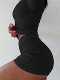 Dili Sports Yoga Solid Color Long Sleeve High Bullet Short Dress Set Women's Winter 2025