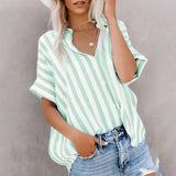 Dili 2025 Spring/Summer Leisure Commuter Print Striped Collider Short Sleeves R-Shirt Shirt Women's Clothing
