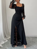 Dili Elegant Temperament Hollow Long Sleeve Long Skirt Dress Women's Dress 2025 Autumn And Winter