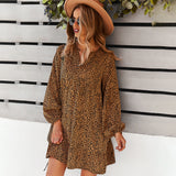 Independent Research And Development Design Loose Dress 2026 Leopard Long-Sleeved Leisure Vacation Dress Is Thin