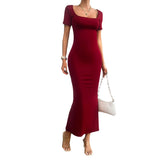 Dili Women's Dress 2025 Spring And Summer Solid Color Repair Short-Sleeved Dress