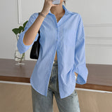Dili Leisure Vacation Summer Striped Long Sleeves Arma Shirt Women's Winter 2025
