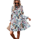 Dili Printed Dress 2025 Autumn And Winter Women's Temperament Elegant Long-Sleeved Short Dress