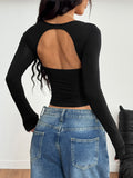 Diju Y2K Hottie Wind Solid Long-Sleeved Shirt T-Shirt Women's Dress 2025 Summer