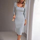 Dili Square Collar Wool Dress 2025 Autumn And Winter Temperament Elegant Ass Long Dress