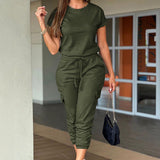 Dili Women's Clothing 2025 Spring And Summer Leisure Work Clothes Short-Sleeved Feet With Joint Pants