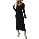 Dili Women's Clothing 2025 Autumn And Winter Temperament Elegant V-Neck Long-Sleeved Wool Dress