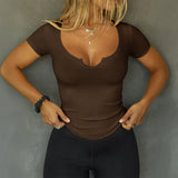 Dili 2025 Spring And Summer Y2K Hottie Thread Sexy Inside Solid Short-Sleeved Top Women's T-Shirt