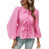 Dili 2025 Autumn And Winter Coat Women Casual Bubble Sleeves Round Neck Loose Long-Sleeved Shirt Woman