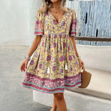 Dili Women's Clothing 2025 Spring And Summer Holiday Wind Print Short-Sleeved Dress