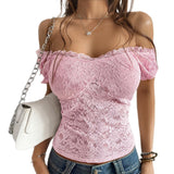 Dili 2025 Spring And Summer Sexy Hollow Open Umbilical Repair Body Shoulder Lace Top Dress Women