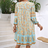 Dili 2025 Spring/Summer Leisure Bohemian Holiday People Cotton Print V-Neck Dress Dress Women's Clothing