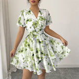Dili Leisure Vacation Printed Short Sleeve Cake Dress Dress Women's Dress 2025 Spring/Summer