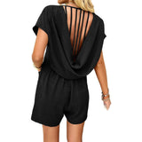 Dili 2025 Spring/Summer Bohemia Casual Pure Color Sexy Empty Short Sleeves Trousers Women's Dress