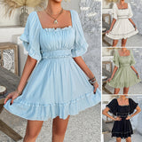 Dili 2025 Spring And Summer Leisure Holiday Wind Solid Wood Ear With Short-Sleeved Dress Women's Skirt
