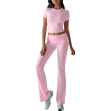 Dili Women's Clothing 2025 Spring And Summer Leisure Solid Color Repair Short Sleeve Long Pants Set