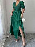 Dili Elegant Temperament Solid Color Short Sleeve Long Skirt Dress Women's 2025 Autumn And Winter