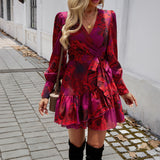 Dili 2025 Autumn And Winter Women's Dress Temperament Elegant V-Neck Print A Dress