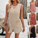Dili Women's Clothing 2025 Spring And Summer Casual Solid Sleeveless Top Pocket Short-Joint Pants