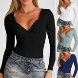 Dili 2025 Autumn And Winter Y2K Women's Vcollar Fit Bottom Long-Sleeved Top