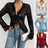 Dili Women's Top 2025 Spring And Summer Sexy Long-Sleeved Lace Lace Top