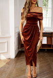 Dili Silk Dress 2025 Autumn And Winter Temperament Elegant One-Word Shoulder Dress