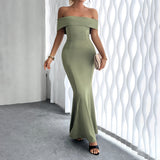 Dili 2025 Spring And Summer Temperament Famous Wind Pure Color High Waist Repair Evening Dress Dress Dress Women's Dress