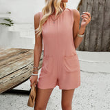 Dili Women's Clothing 2025 Spring And Summer Casual Solid Sleeveless Top Pocket Short-Joint Pants